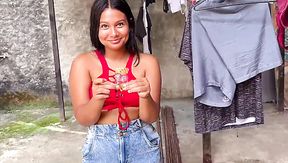 POV public fuck for money with petite Latina neighbor