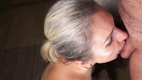 A mature woman got fucked in the ass&#x1F351; on the table and jizzed on her face