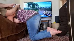 The ultimate cheat code  Gamergirl living the dream  Big tits BJ & Swallow