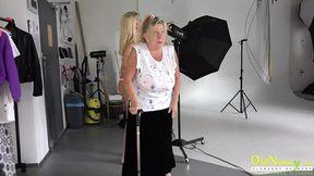 Senior seduces young lover with intimate touch