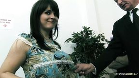 Before leaving the station &mdash;  the brunette with big tits faces a wild threesome