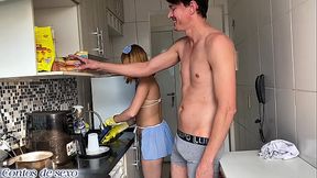 I woke up with a hard-on and fucked the young maid in the kitchen!